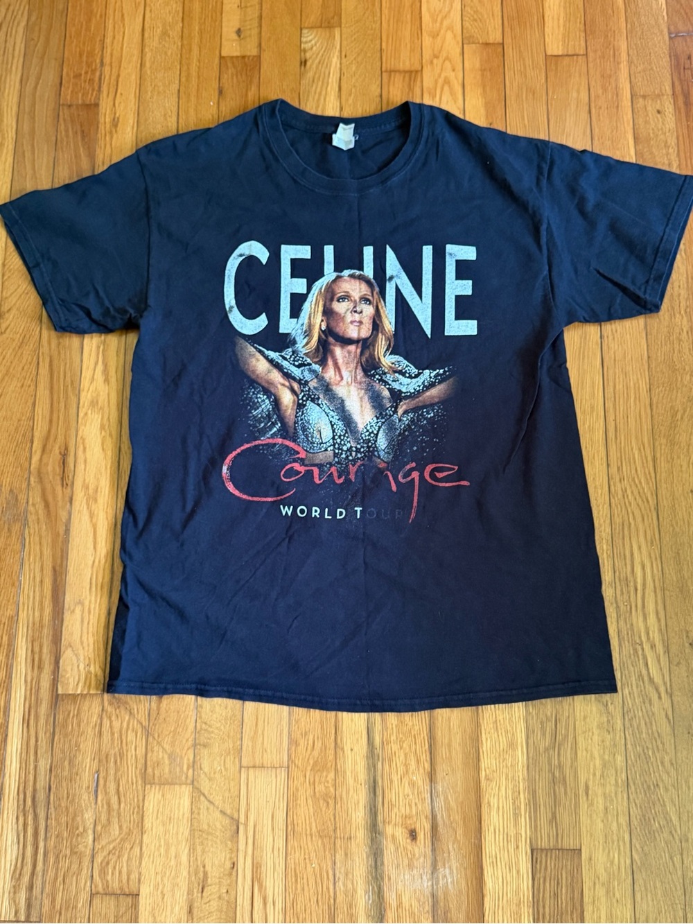 Celine Black Tee with Red and White Tour Graphic